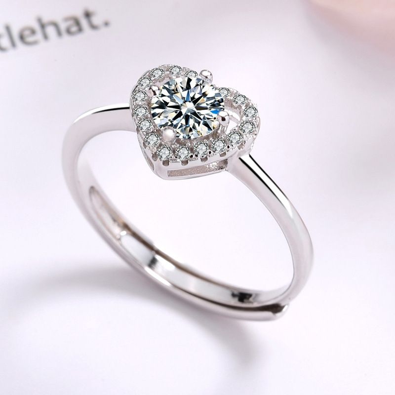 GENERICO - Anillo ajustable plata 925 corazón circón (incluye regalo)