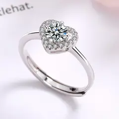 GENERICO - Anillo ajustable plata 925 corazón circón (incluye regalo)