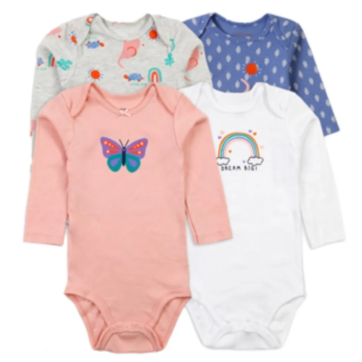 TEDMIMAK - Pack 4 body 0 a 12 meses invierno 100% algodón niña Mariposa