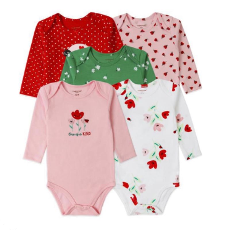 TEDMIMAK - Pack 5 body 0 a 18 meses invierno 100% algodón niña Chinita