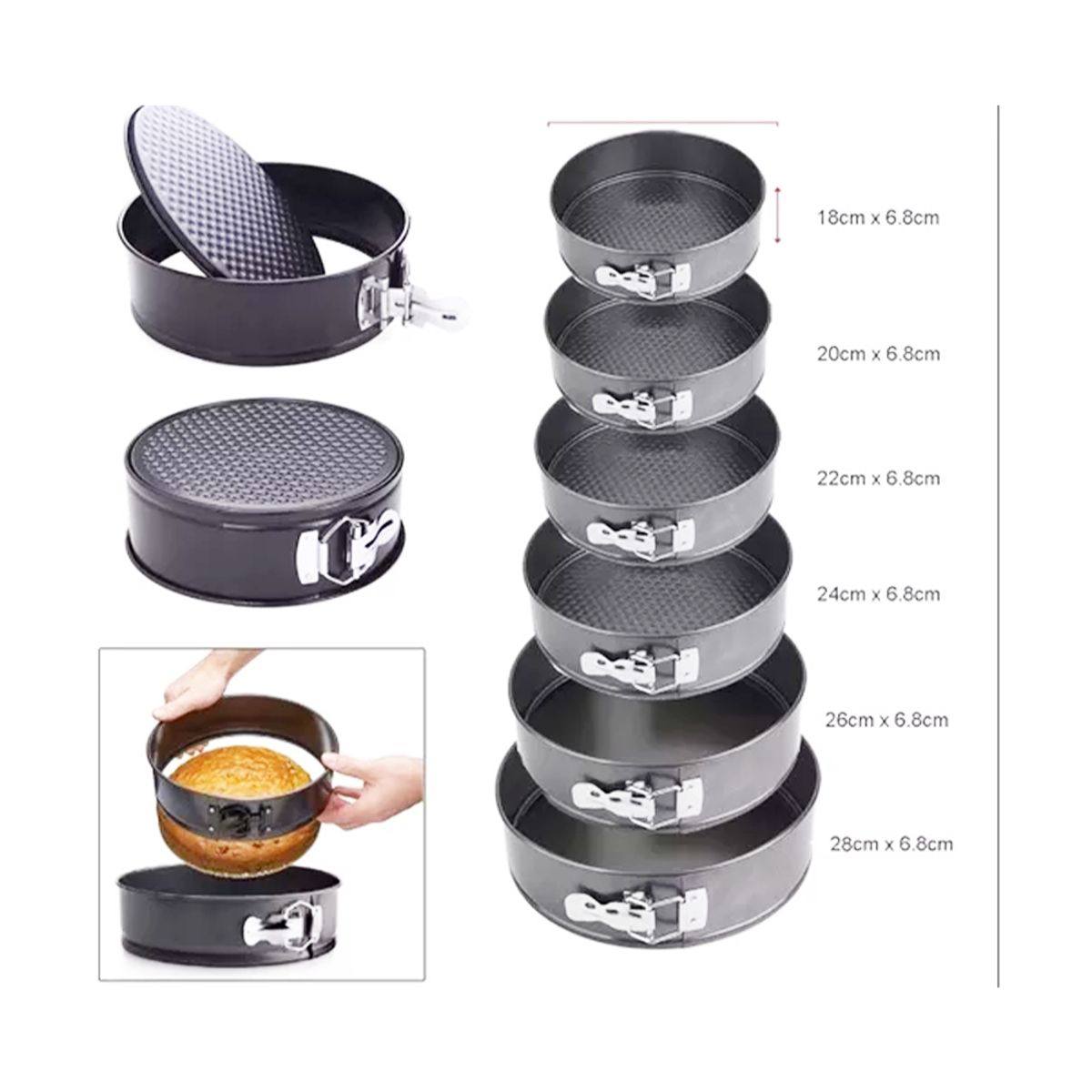 GENERICO - Molde Torta Desmontable Set 6 Pieza N°18/20/22/24/26/28 Cm