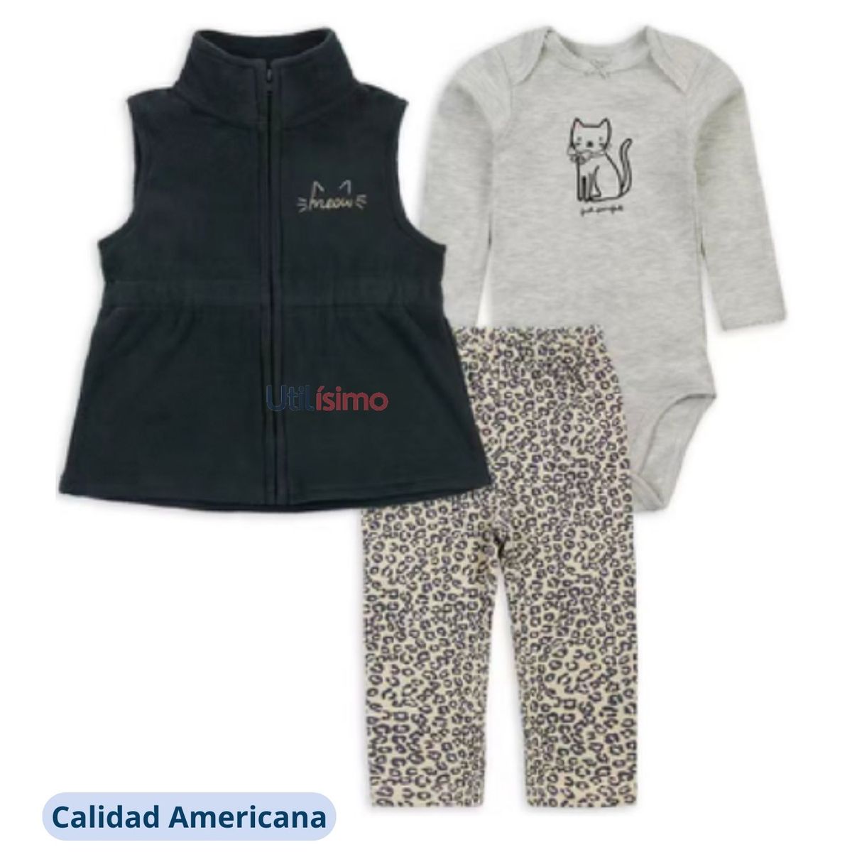 TEDMIMAK - Conjunto Bebe Niña 3 Piezas Chaleco Pantalon Body Tedmimak Algodon