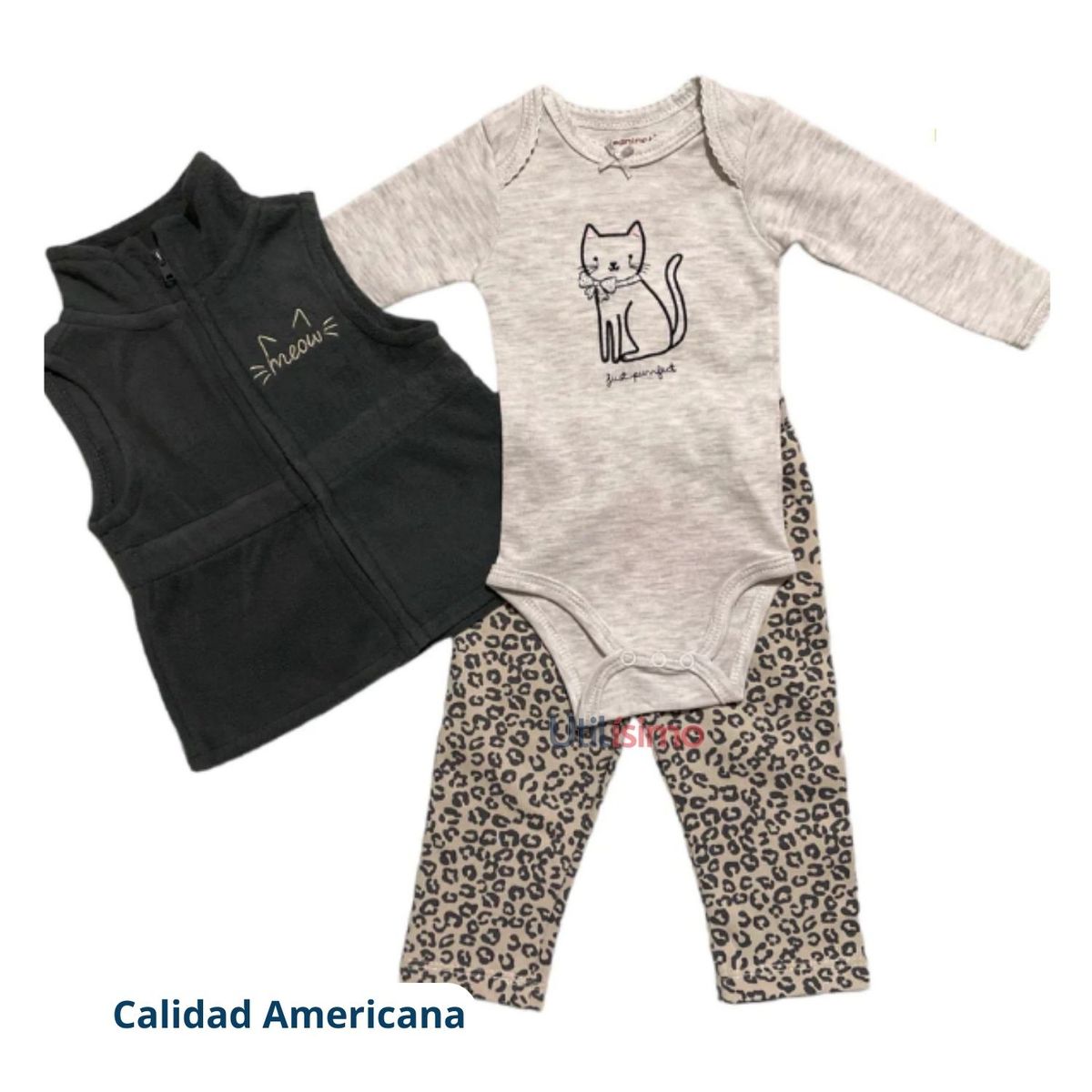 TEDMIMAK - Conjunto Bebe Niña 3 Piezas Chaleco Pantalon Body Tedmimak Algodon