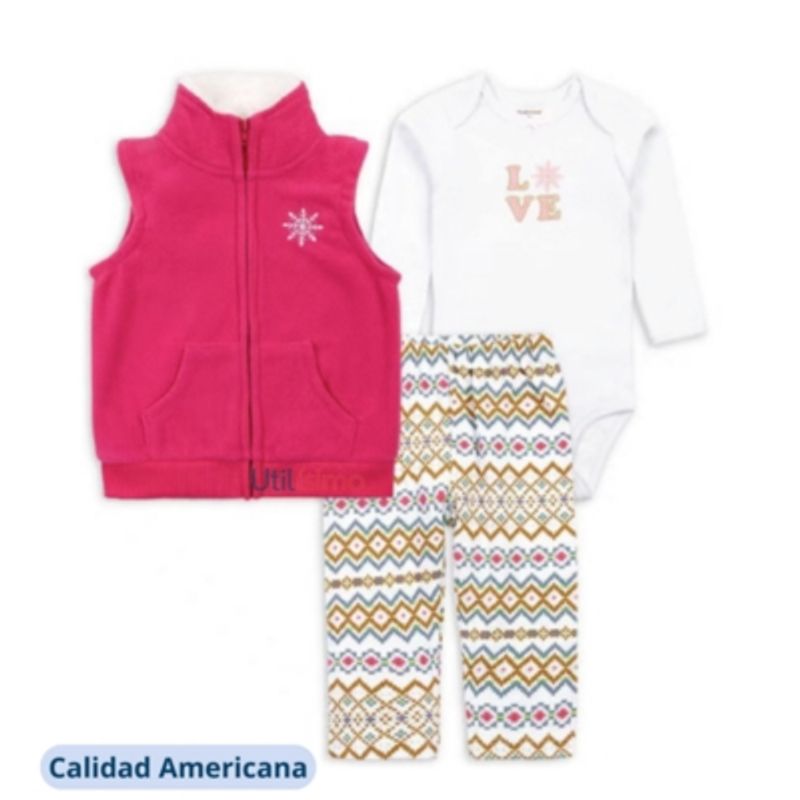 TEDMIMAK - Conjunto Bebe Niña Buzo 3 Piezas Chaleco Pantalon Body Tedmimak