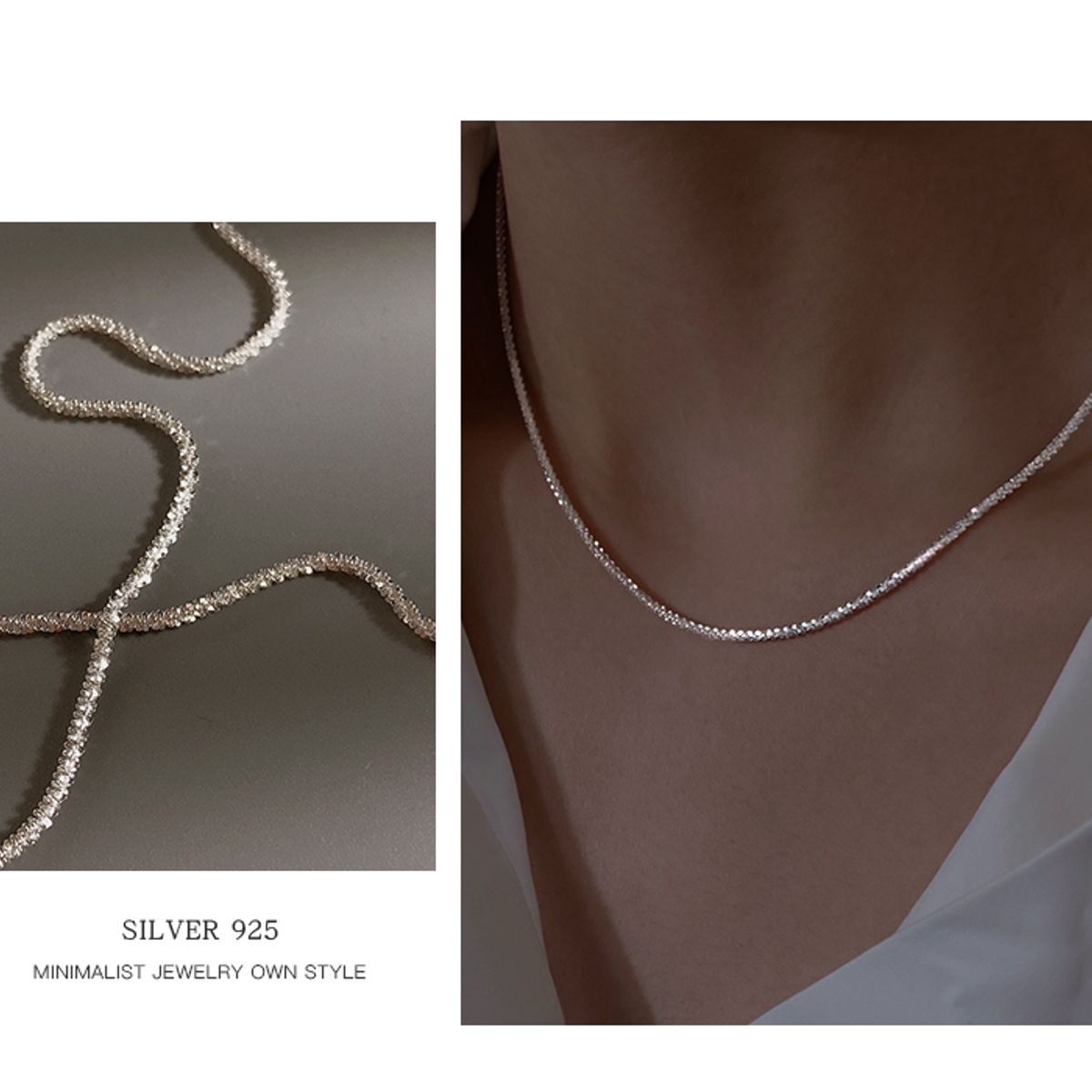 GENERICO - Collar brillante plata 925 largo 40 cm (incluye regalo)