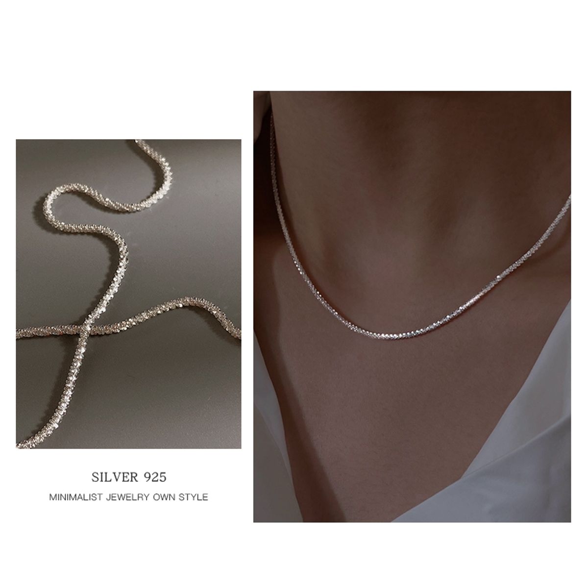 GENERICO - Collar brillante plata 925 largo 40 cm (incluye regalo)