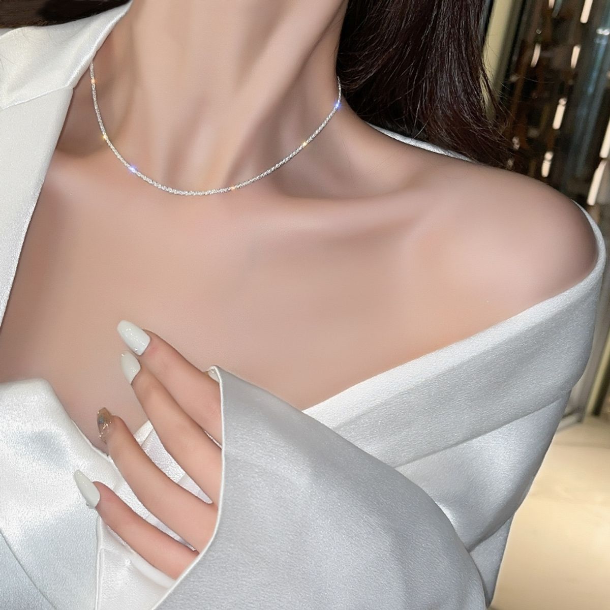 GENERICO - Collar brillante plata 925 largo 40 cm (incluye regalo)