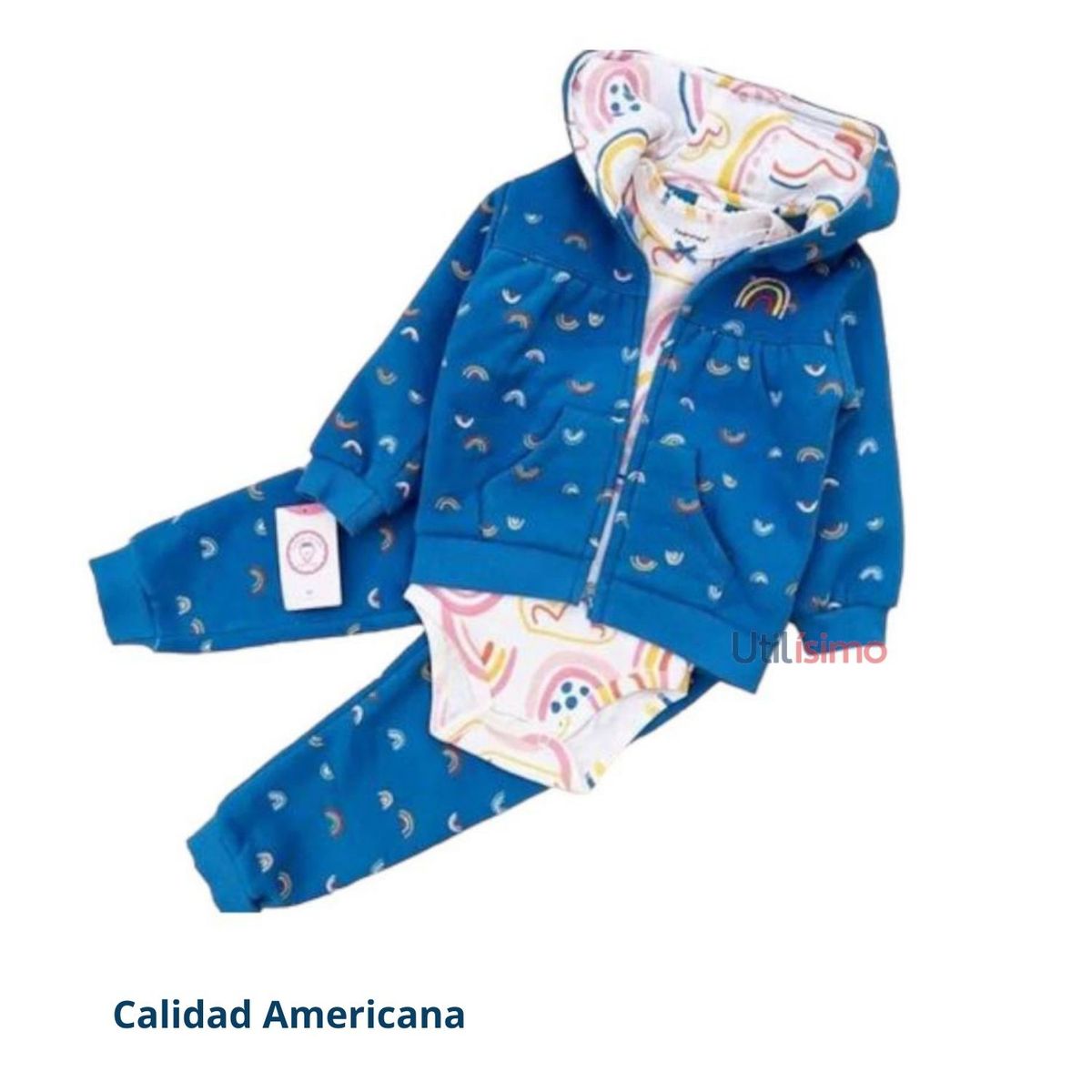 TEDMIMAK - Conjunto Bebe Niña 3 Piezas Poleron Pantalon Body Tedmimak Azul