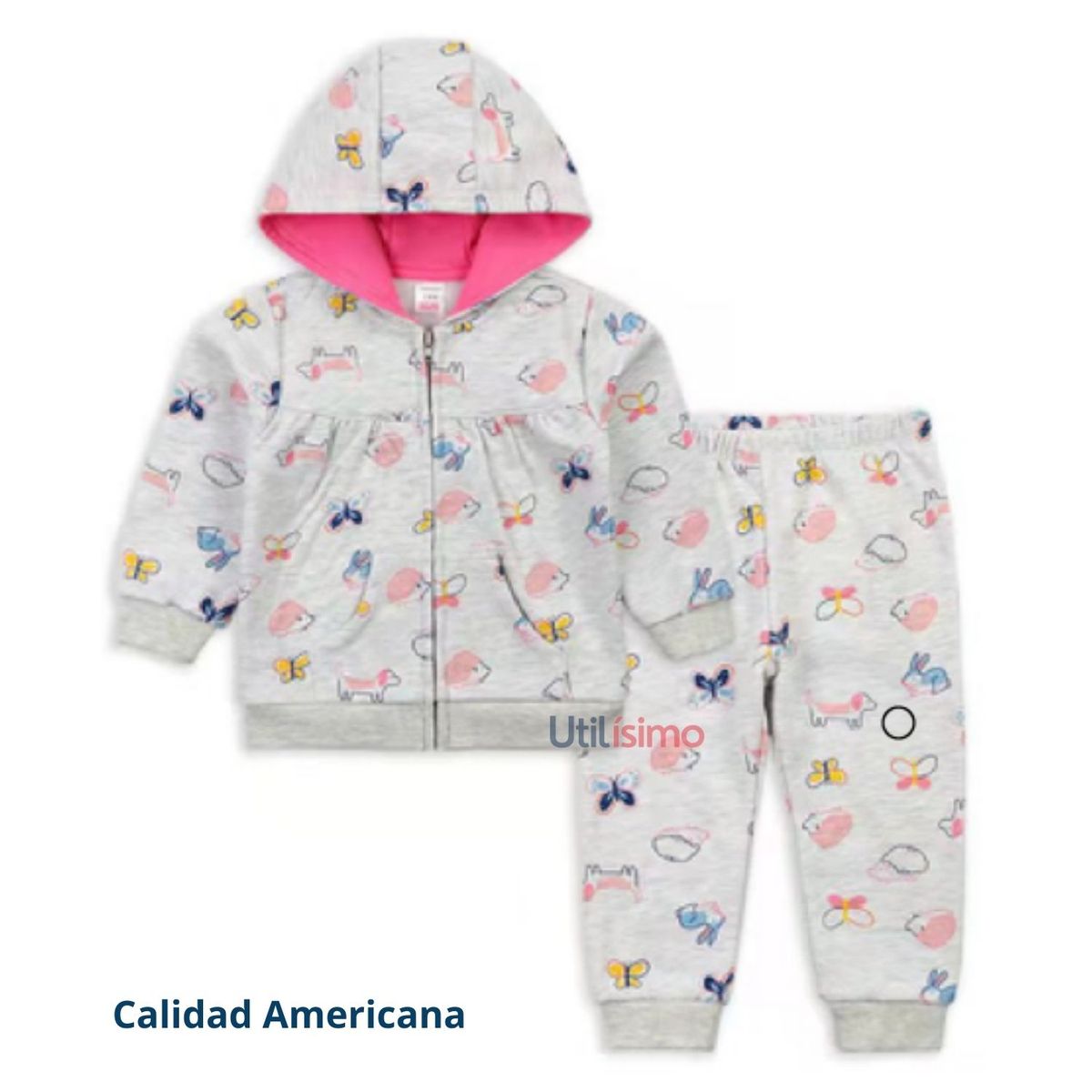 TEDMIMAK - Conjunto Bebe Niña Buzo 2 Pzas Poleron Pantalon Tedmimak Algodon Gris