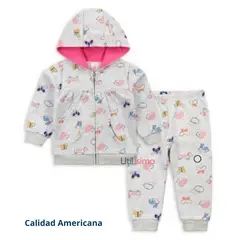 TEDMIMAK - Conjunto Bebe Niña Buzo 2 Pzas Poleron Pantalon Algodon Gris