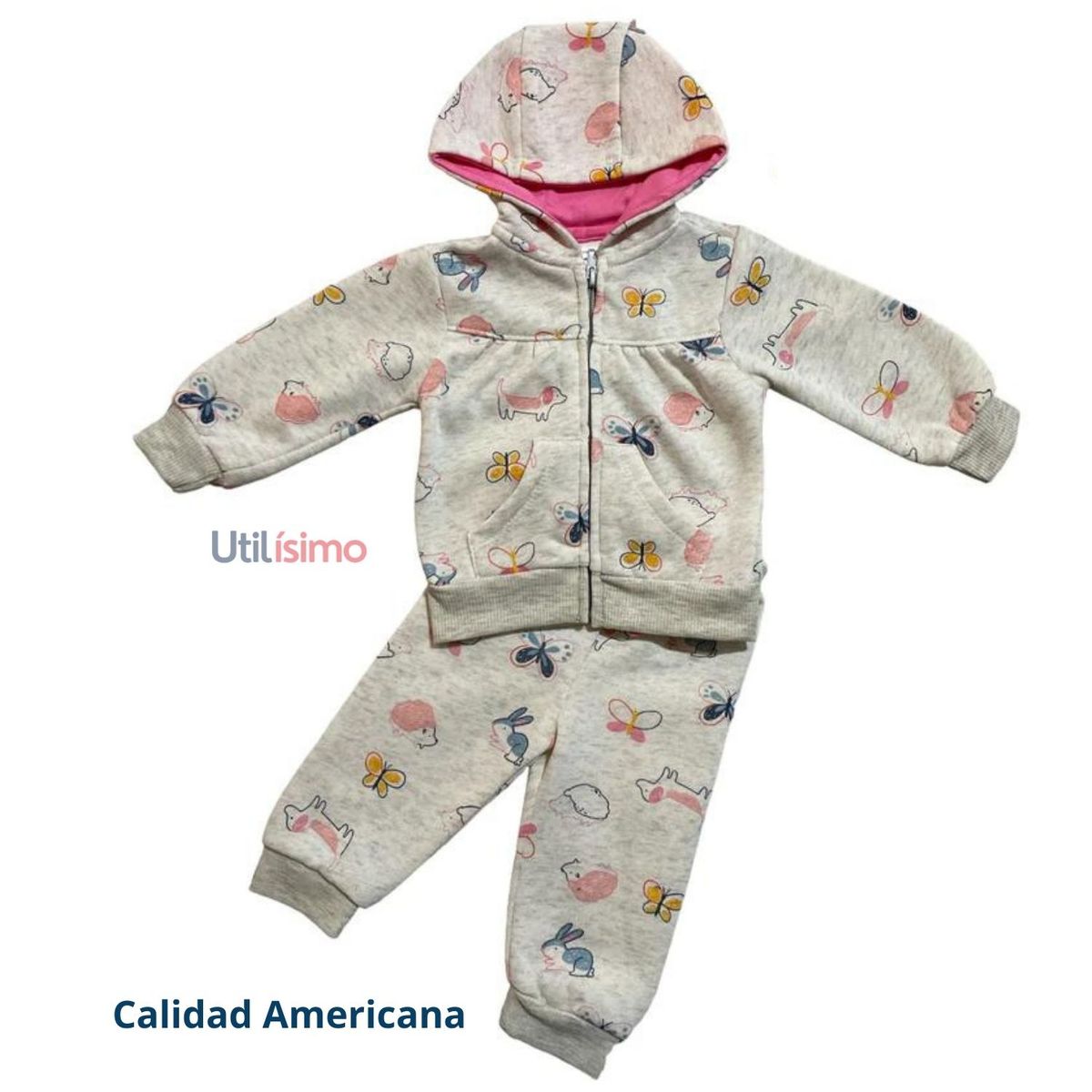 TEDMIMAK - Conjunto Bebe Niña Buzo 2 Pzas Poleron Pantalon Tedmimak Algodon Gris