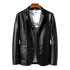 GENERICO - Chaqueta motera casual de cuero de PU delgada negro