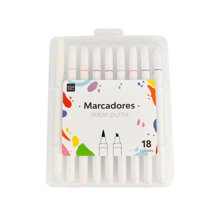 HOMEWELL - Marcadores Doble Punta de Colores 18u HOMEWELL