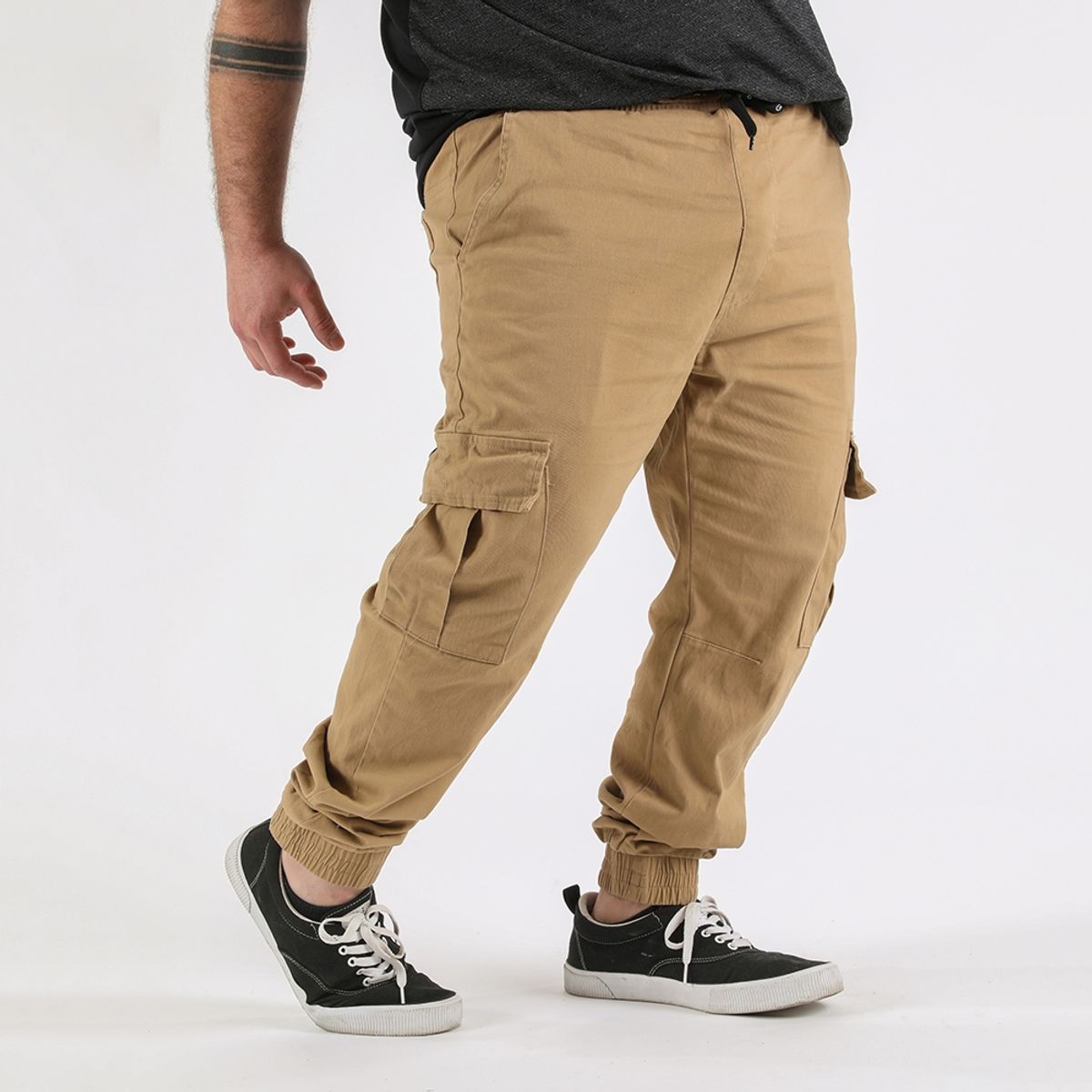 GANGSTER - Plus Pantalon Jogger Canvas Parachute Café Gangster