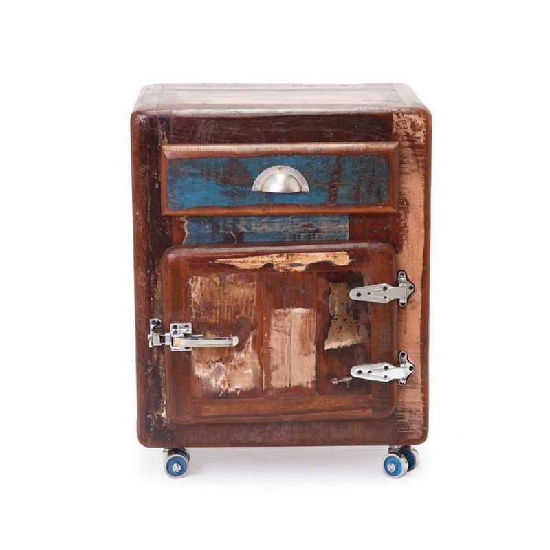 MEYA MUEBLES - Velador Orai madera reciclada estilo refrigerador antiguo 78x55x38