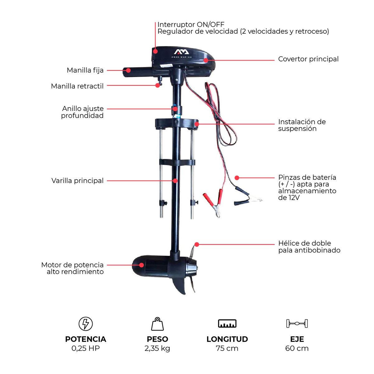 AQUA MARINA - Motor Electrico Para Bote Inflable T-18 Aqua Marina