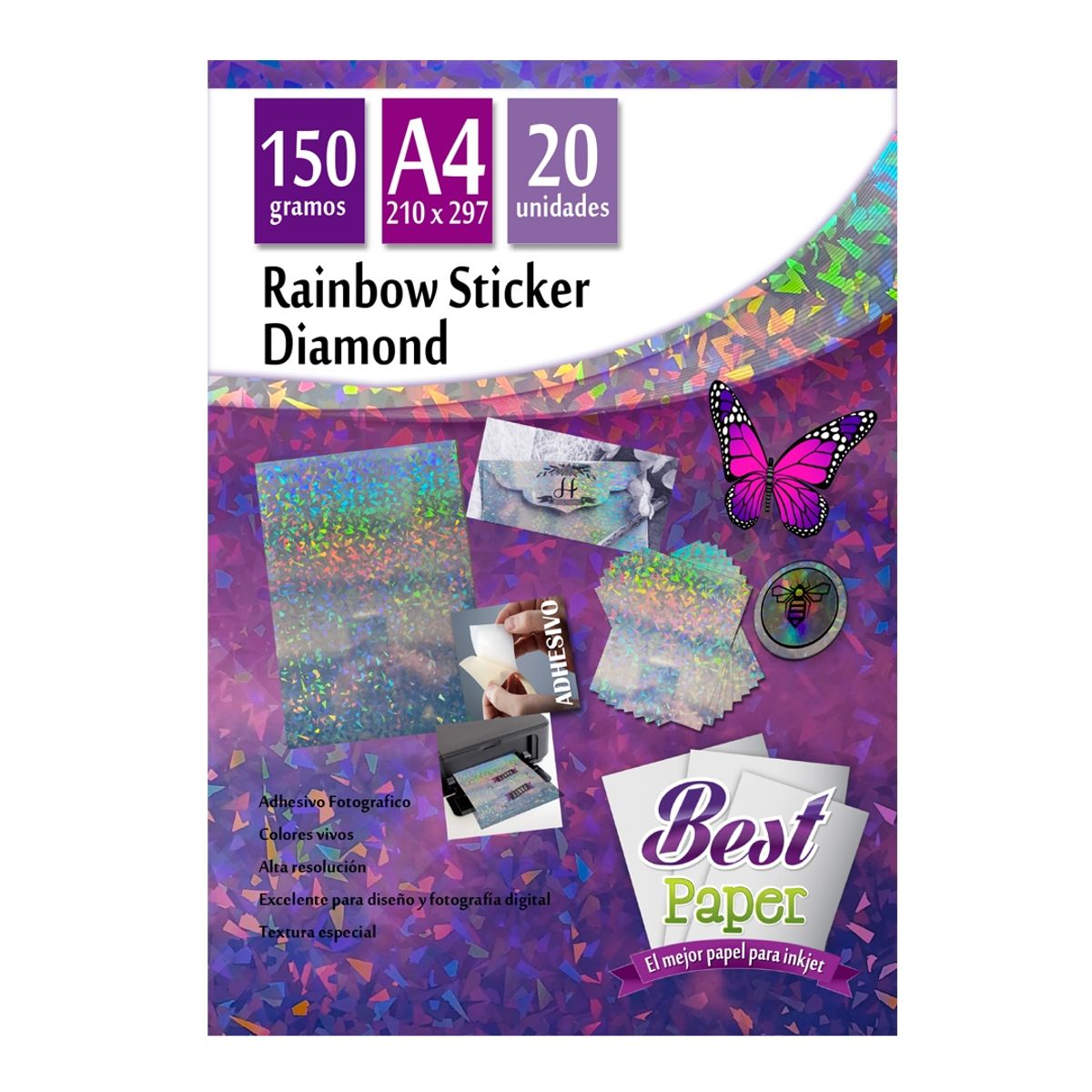 GENERICO - Papel Adhesivo Holográfico Diamond Best Paper…