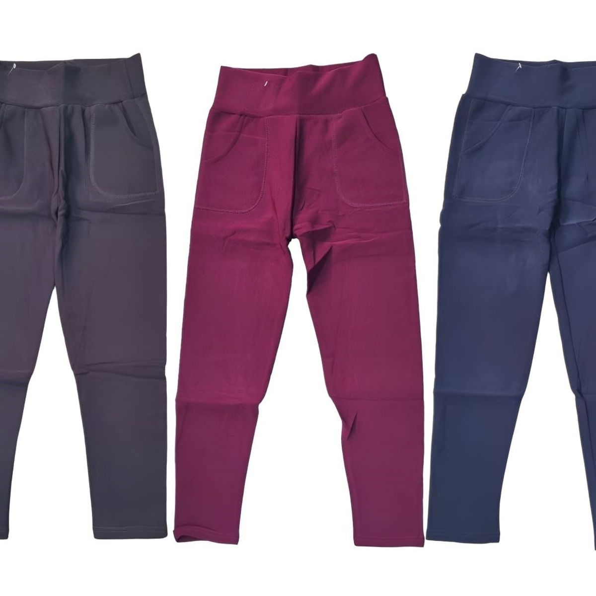 AGW - Pack 3 Calzas Mujer Lisa Con Pretina Forrada Polar