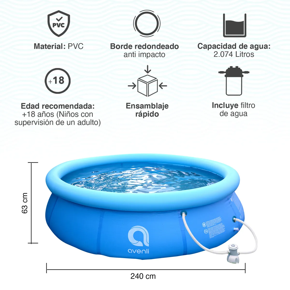 AVENLI - Piscina Inflable Prompt Set Con Filtro 2074 Litros 63x240 cm