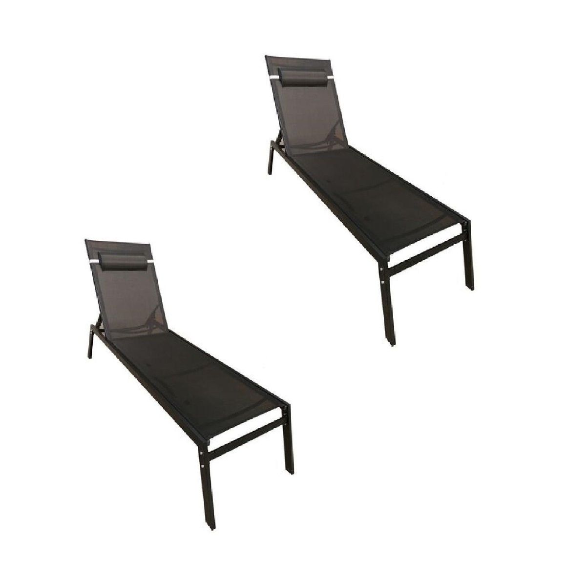 MIDTOWN - Juego De Reposeras De Acero Y Textilino C/Apoya Cabezas Negro Midtown - Negro