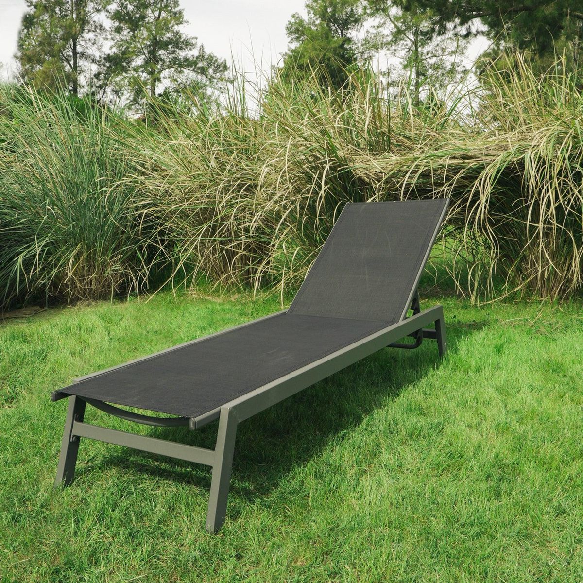 MIDTOWN - Juego De Reposeras De Acero Y Textilino C/Apoya Cabezas Negro Midtown - Negro