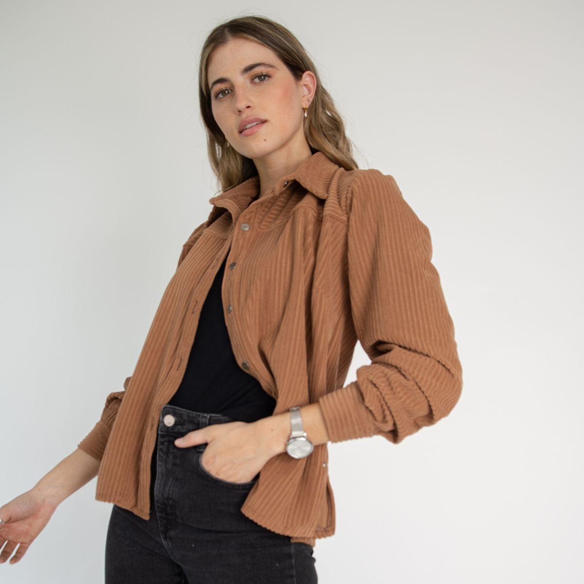 GENERICO - Camisa cotelé manga larga mujer