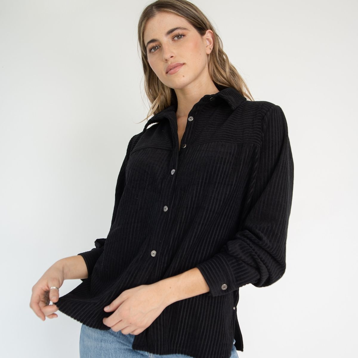 GENERICO - Camisa cotelé manga larga mujer