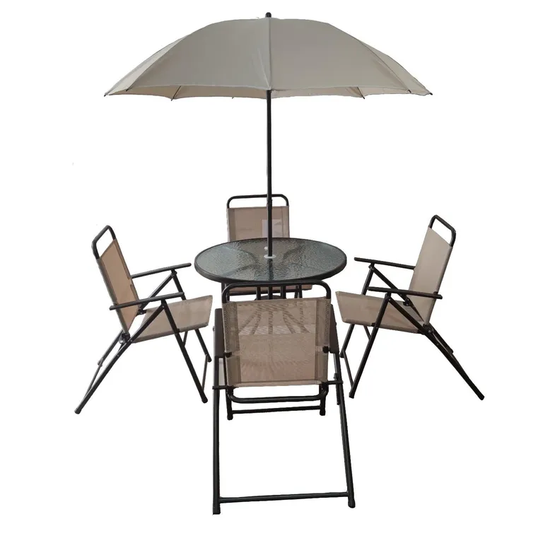 Juego De Terraza Jardin Set 6 Piezas Con Quitasol - Beige