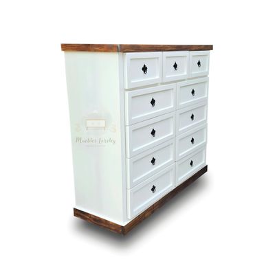 Imagen 2 del producto COMODA DE MADERA 11 CAJONES BLANCA Y NOGAL.