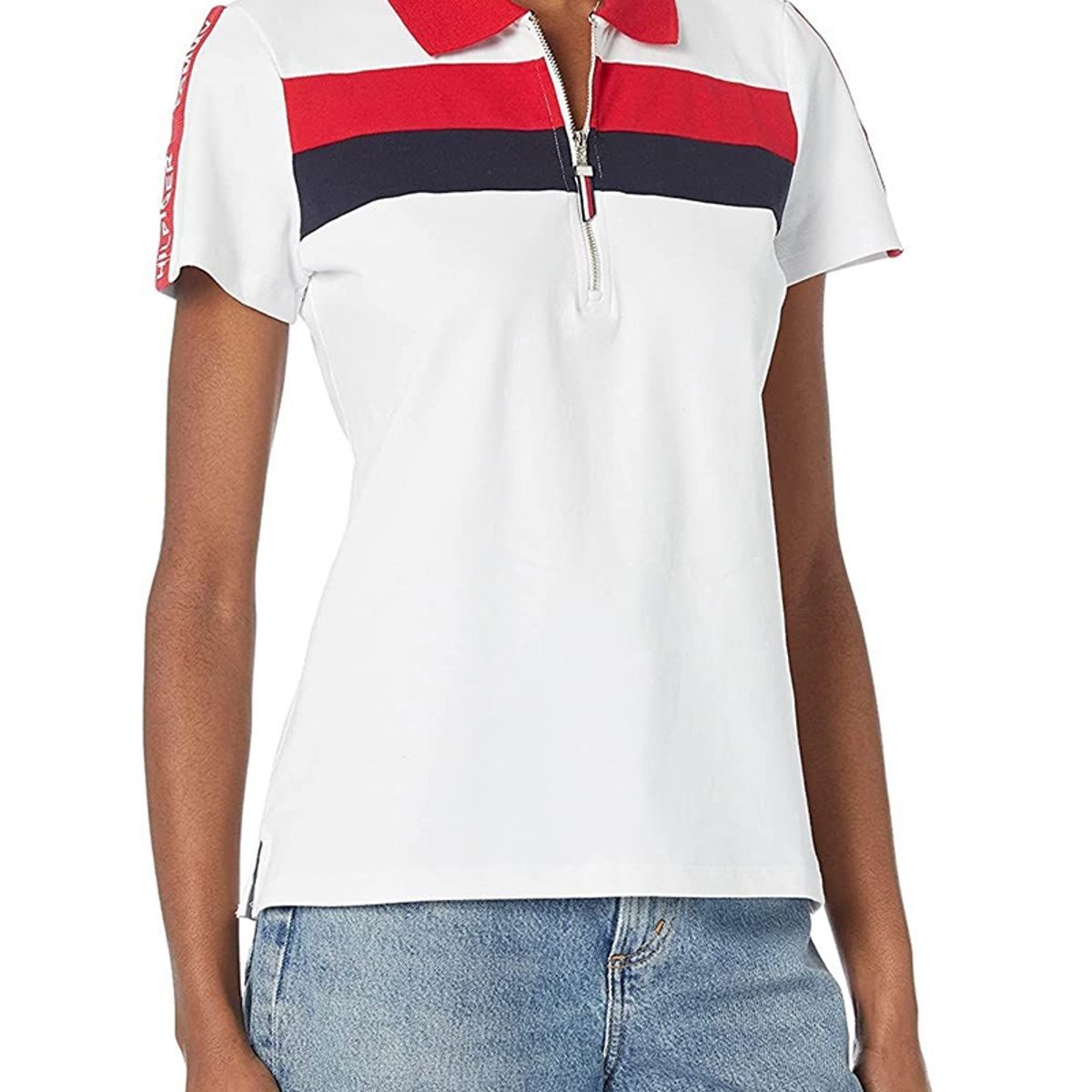TOMMY HILFIGER - Polo Global Stripe Con Cierre Blanco Tommy Hilfiger