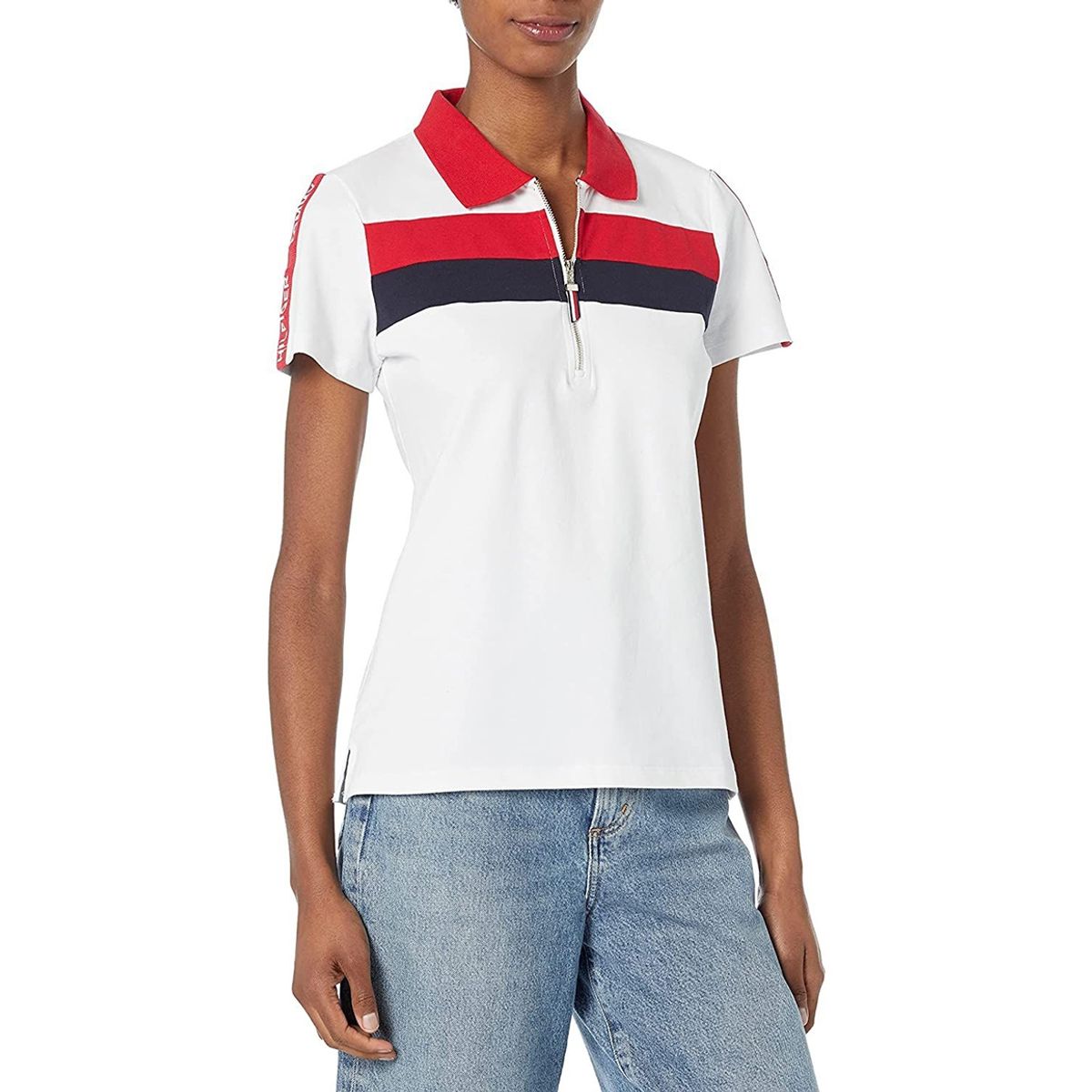 TOMMY HILFIGER - Polo Global Stripe Con Cierre Blanco Tommy Hilfiger