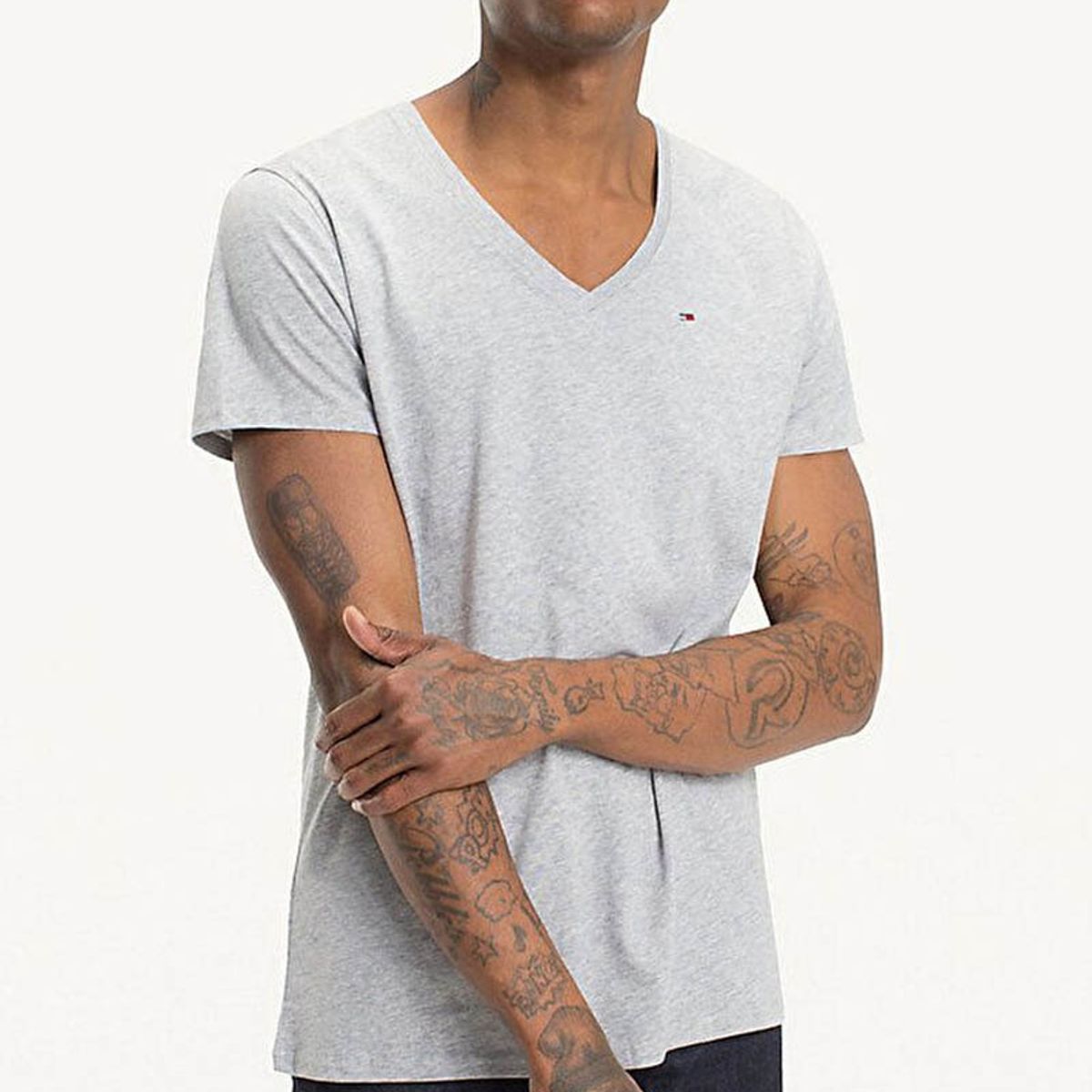 TOMMY HILFIGER - Polera Original V-Neck Gris Tommy Jeans