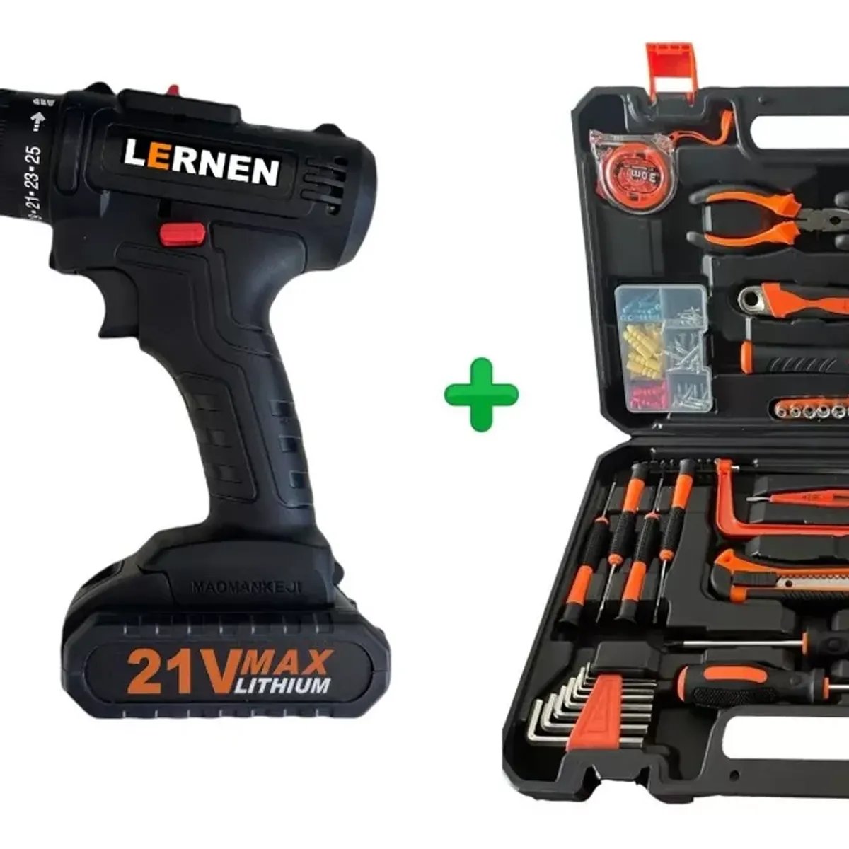 LERNEN - Pack Taladro Destornillador Inalámbrico 21v + Set 150 Herramientas