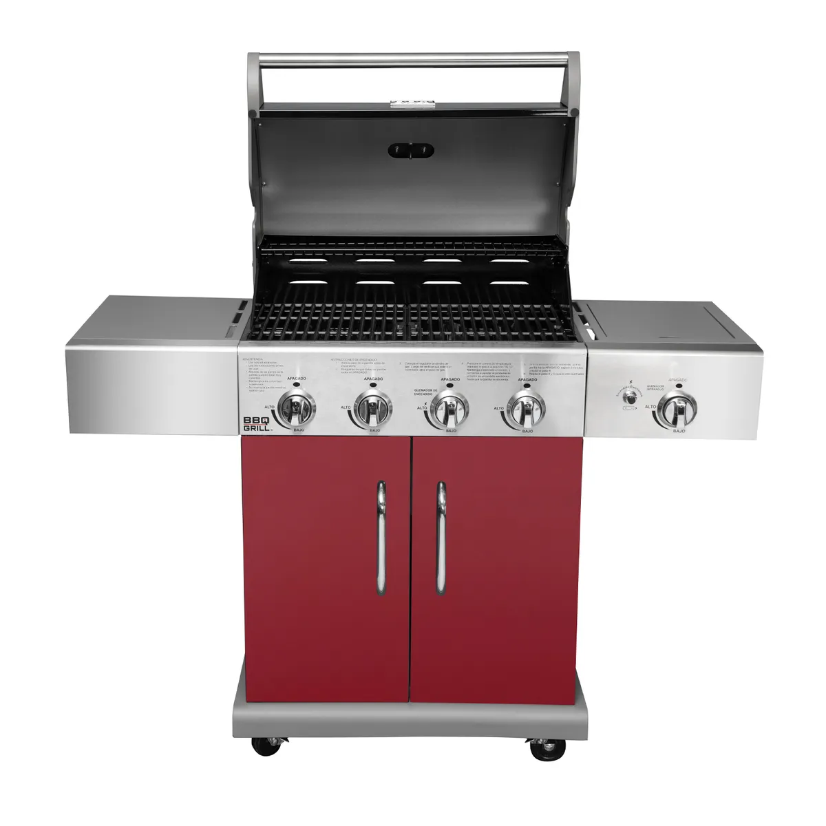 BBQ GRILL - Parrilla Gas Texas Roja 4 Quemadores + Quemador Lateral