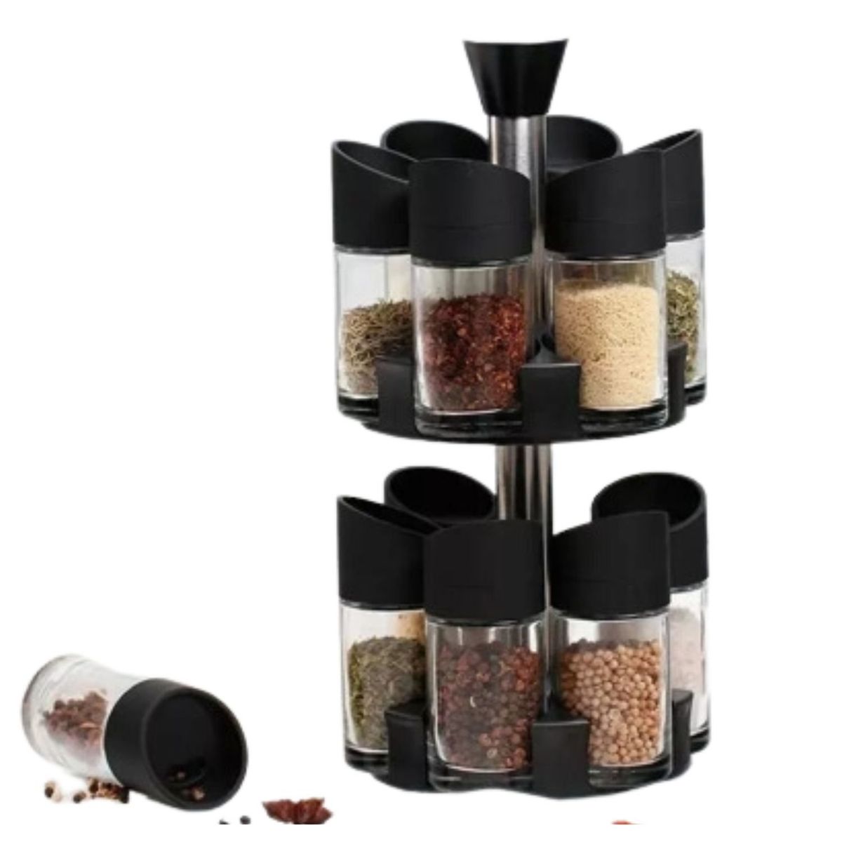 GENERICO - Especiero Giratorio 2 Niveles + Set 12 Piezas Condimenteros.