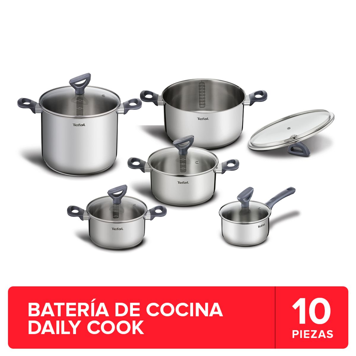 TEFAL - Bateria de cocina Acero Inoxidable DailyCook 10 PCS