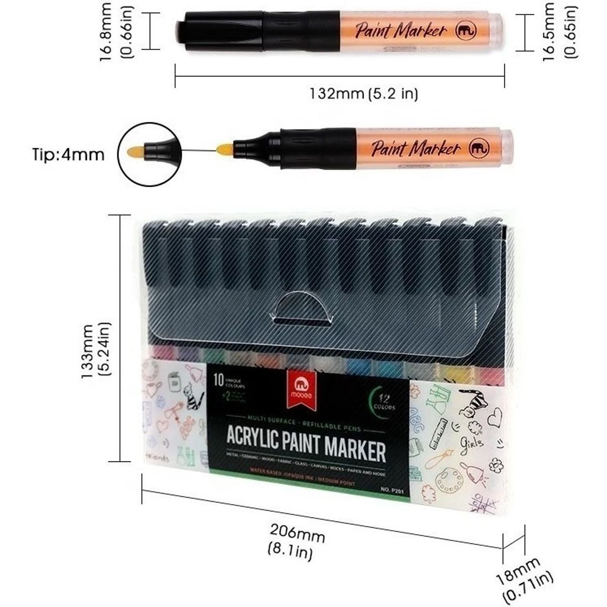 GENERICO - Set 12 Marcadores Acrílicos 12 Recargas 24 Puntas