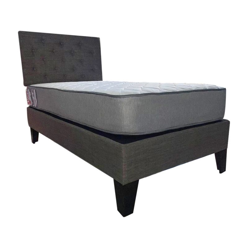 MUEBLES HVM - Cama HVM 15P  Colchon de resortes  Respaldo Gris Lino Pmadera