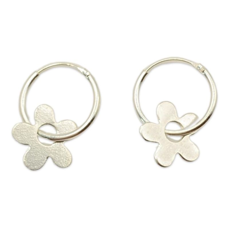 GENERICO - Aros Argolla Flor Colgante Plata Ley 925 Caja