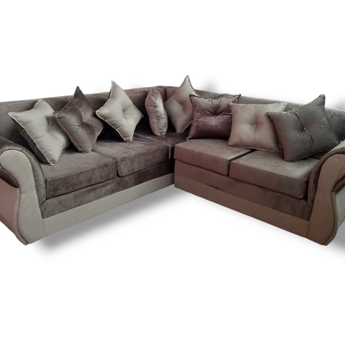 DUNA - Seccional 5 cuerpos Marsella lino/felpa café/beige