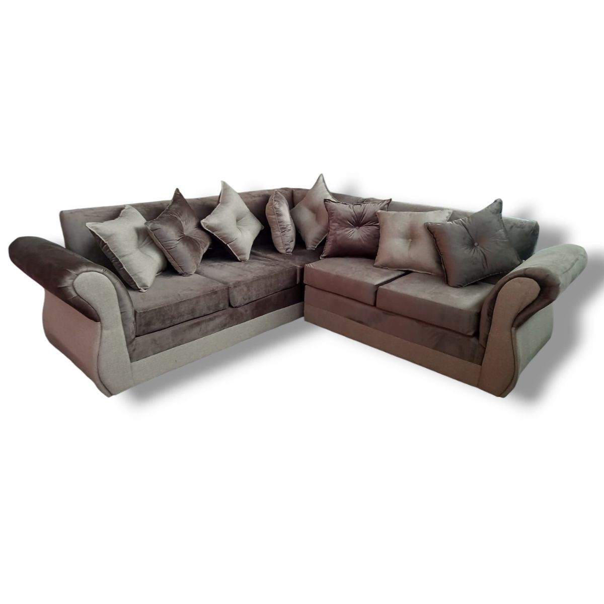 DUNA - Seccional 5 cuerpos Marsella lino/felpa café/beige