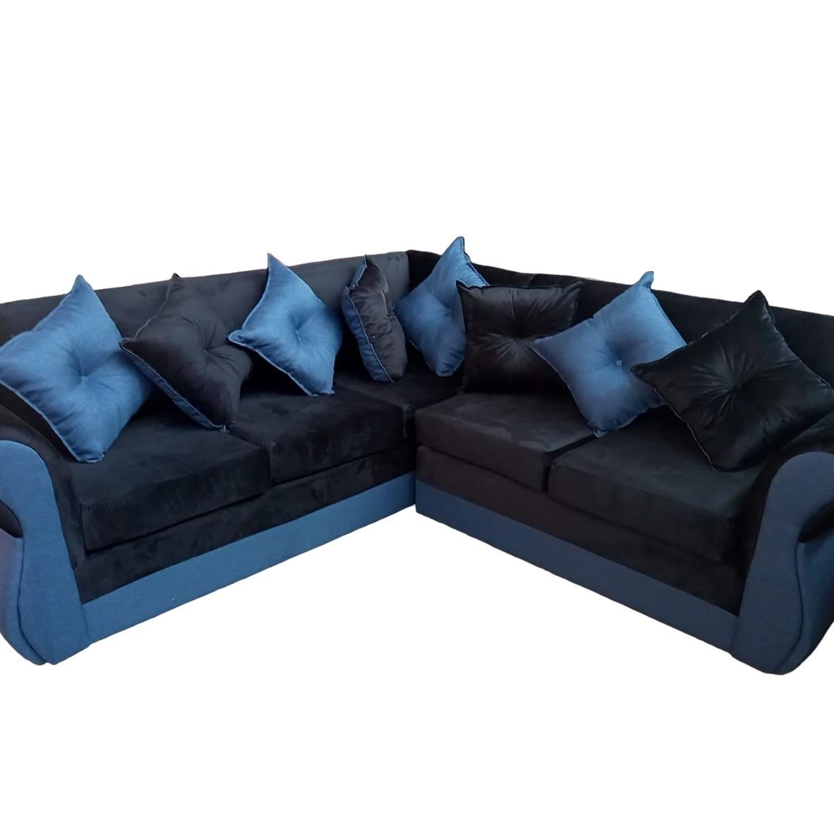 DUNA - Seccional 5 cuerpos Marsella lino/felpa azul/negro