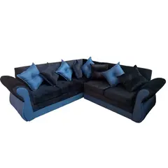 DUNA - Seccional 5 cuerpos Marsella lino/felpa azul/negro