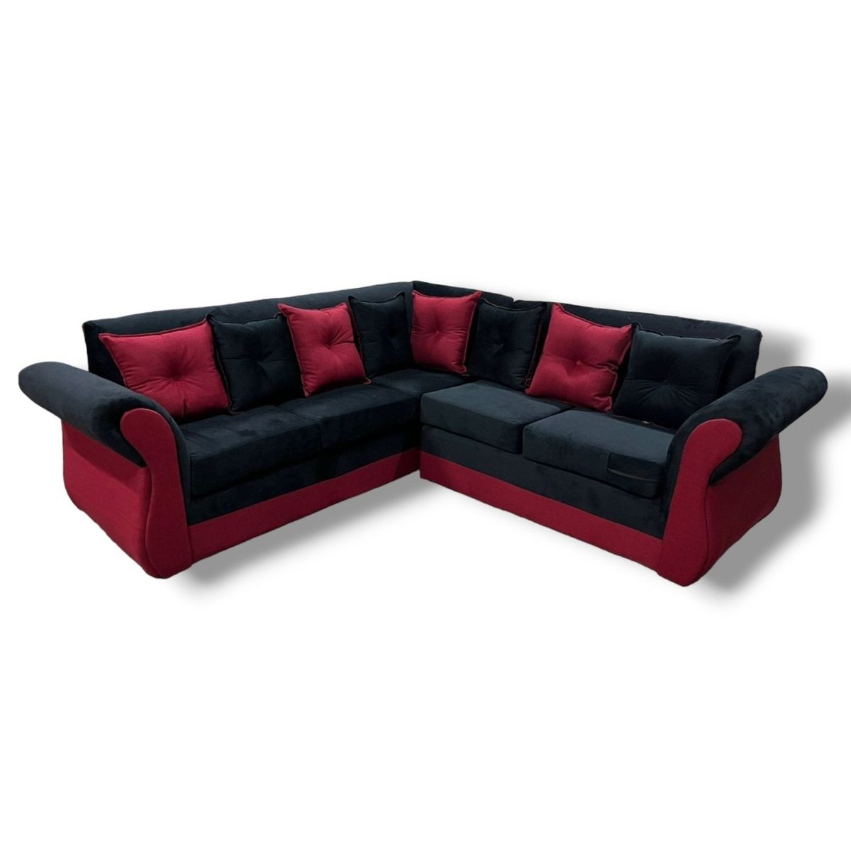 DUNA - Seccional 5 cuerpos Marsella lino/felpa negro/burdeos