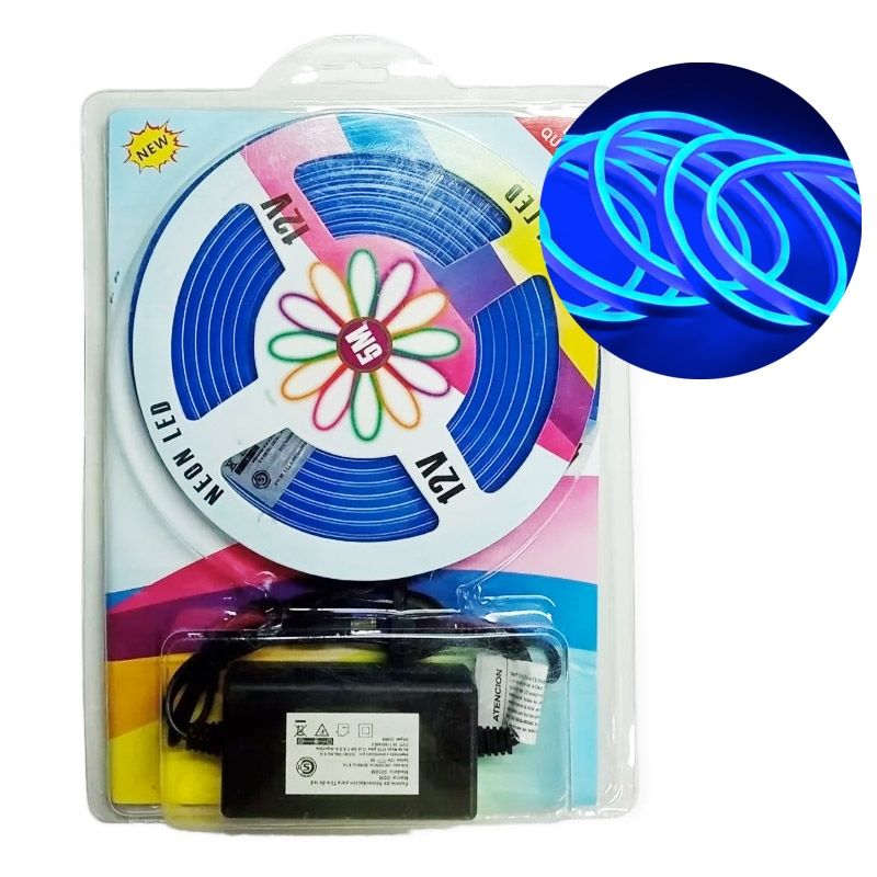 GENERICO - Cinta Neon Led 12v Flexible 5m Incluye Transformador 220v Azul