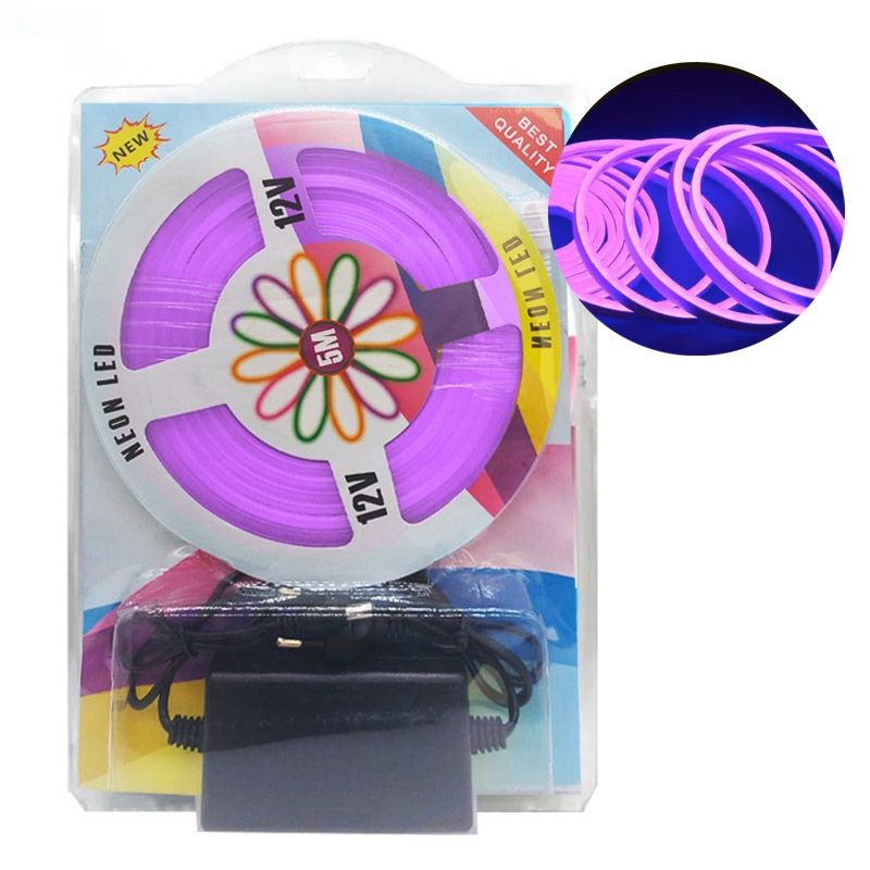 GENERICO - Cinta Neon Led 12v Flexible 5m Incluye Transformador 220v Morado