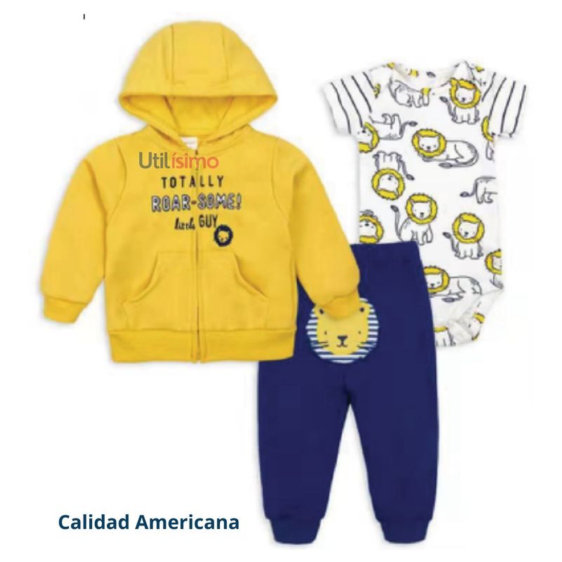 TEDMIMAK - Conjunto Bebe Niño Pack 3 Piezas Poleron Pantalón Body Tedmimak Leon