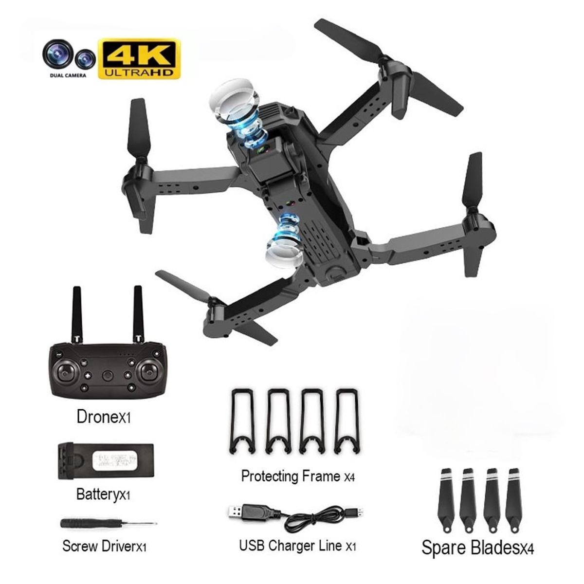 ACTUAL - Dron Doble Cámara 4k Angular Wifi Carga Usb FPV