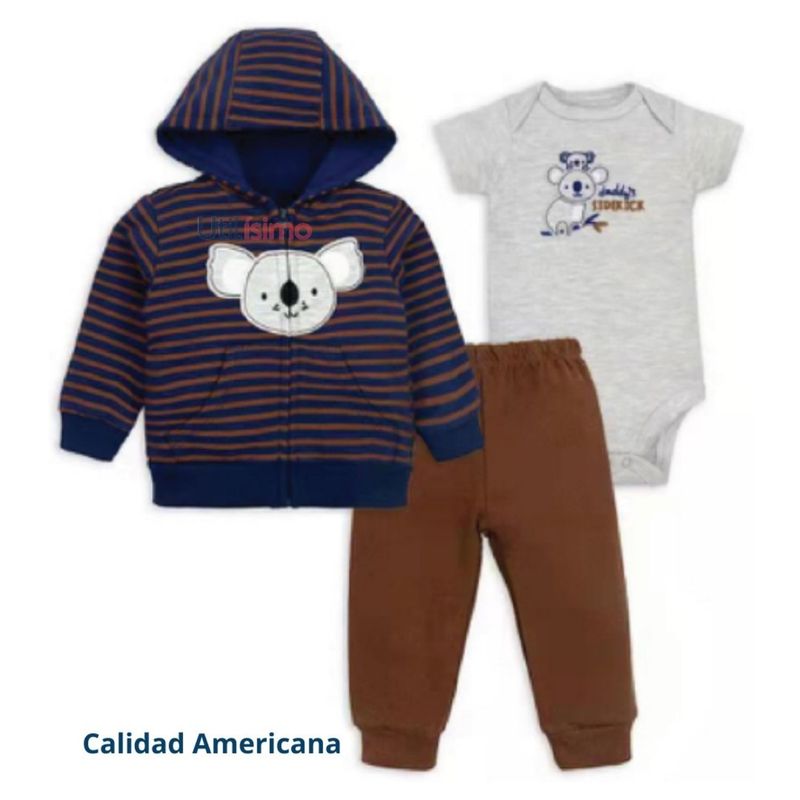 TEDMIMAK - Conjunto Bebe Niño Pack 3 Piezas Poleron Pantalón Body Tedmimak Koala