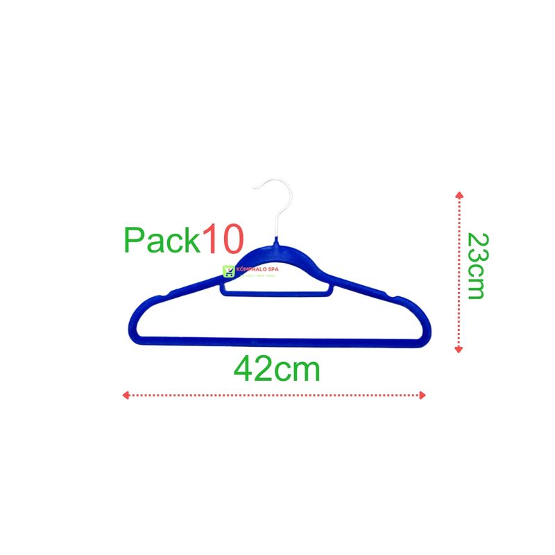 GENERICO - Pack 10 Colgadores Terciopelo Antideslizante Azul 42cm